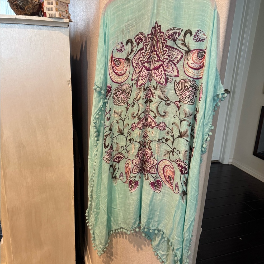 Shiraleah aqua Blue and Purple kimono duster open cover up - Picture 3 of 4